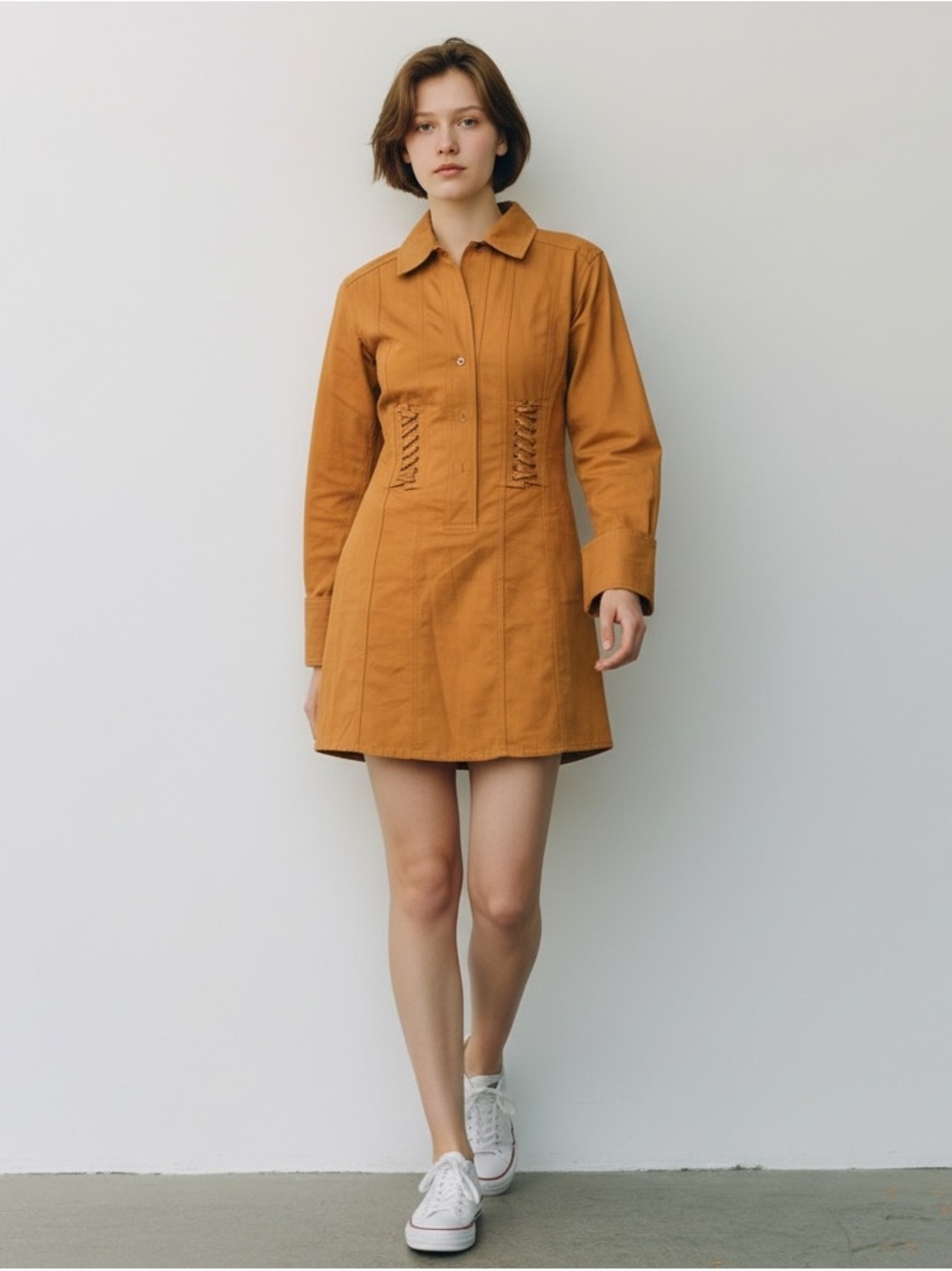 A.P.C. Women's Rust Orange Trench Coat with Front Lace Detail